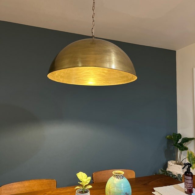 Unlacquered Brass Pendant Light, Round Brass Light Fixture - Brasspure