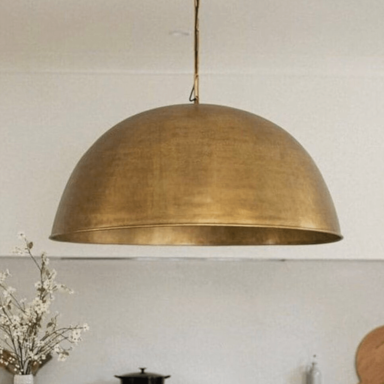 Unlacquered Brass Pendant Light, Round Brass Light Fixture - Brasspure