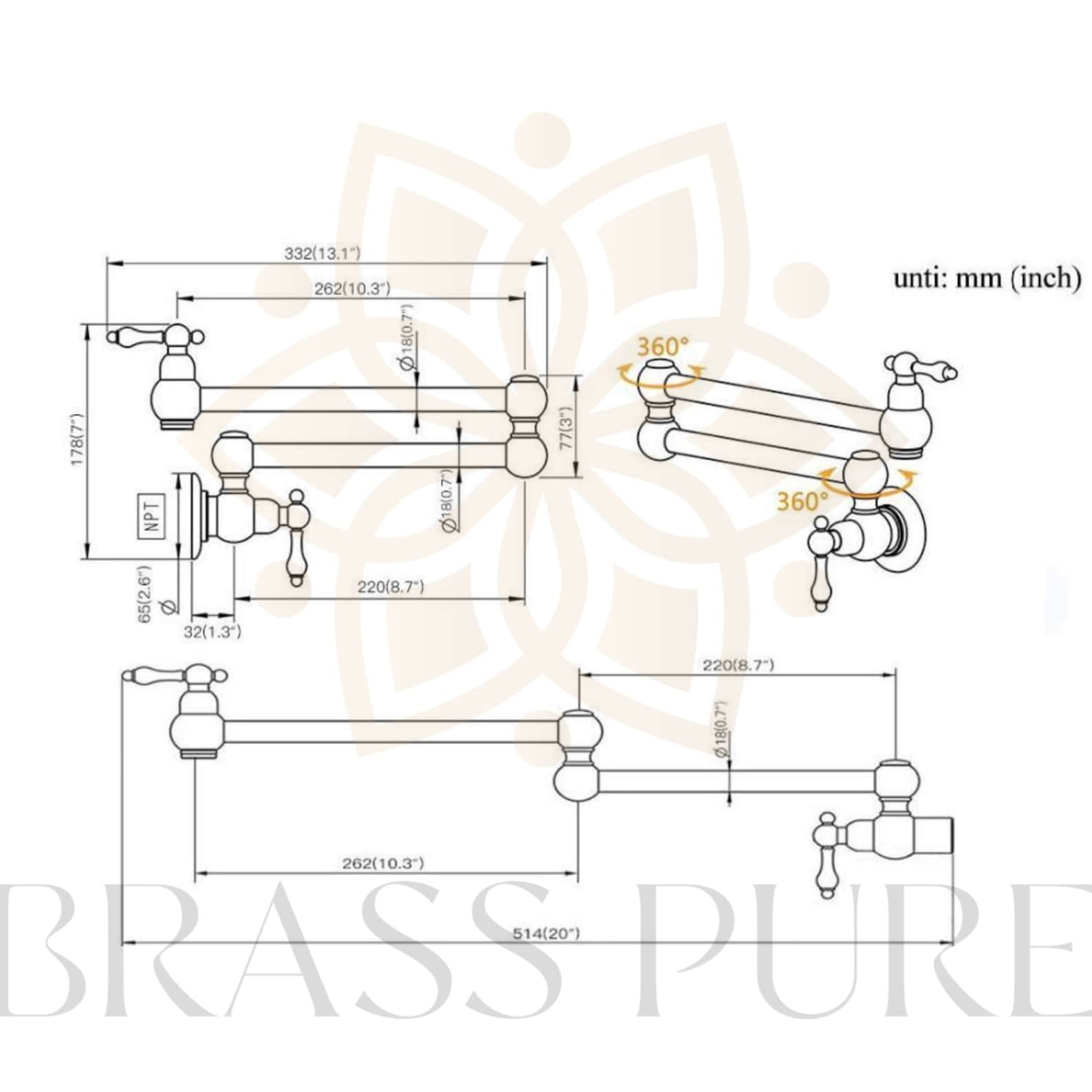 Unlacquered Brass Pot Filler - Brasspure