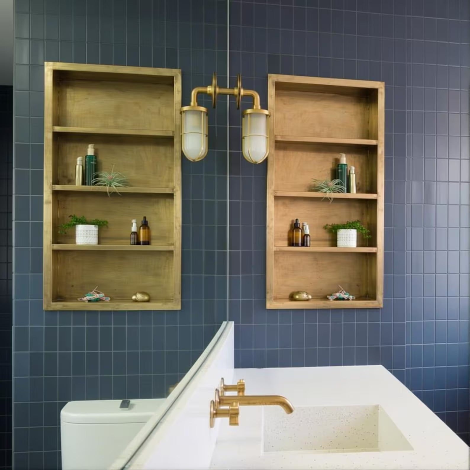 unlacquered brass niche organizer for bathroom wall