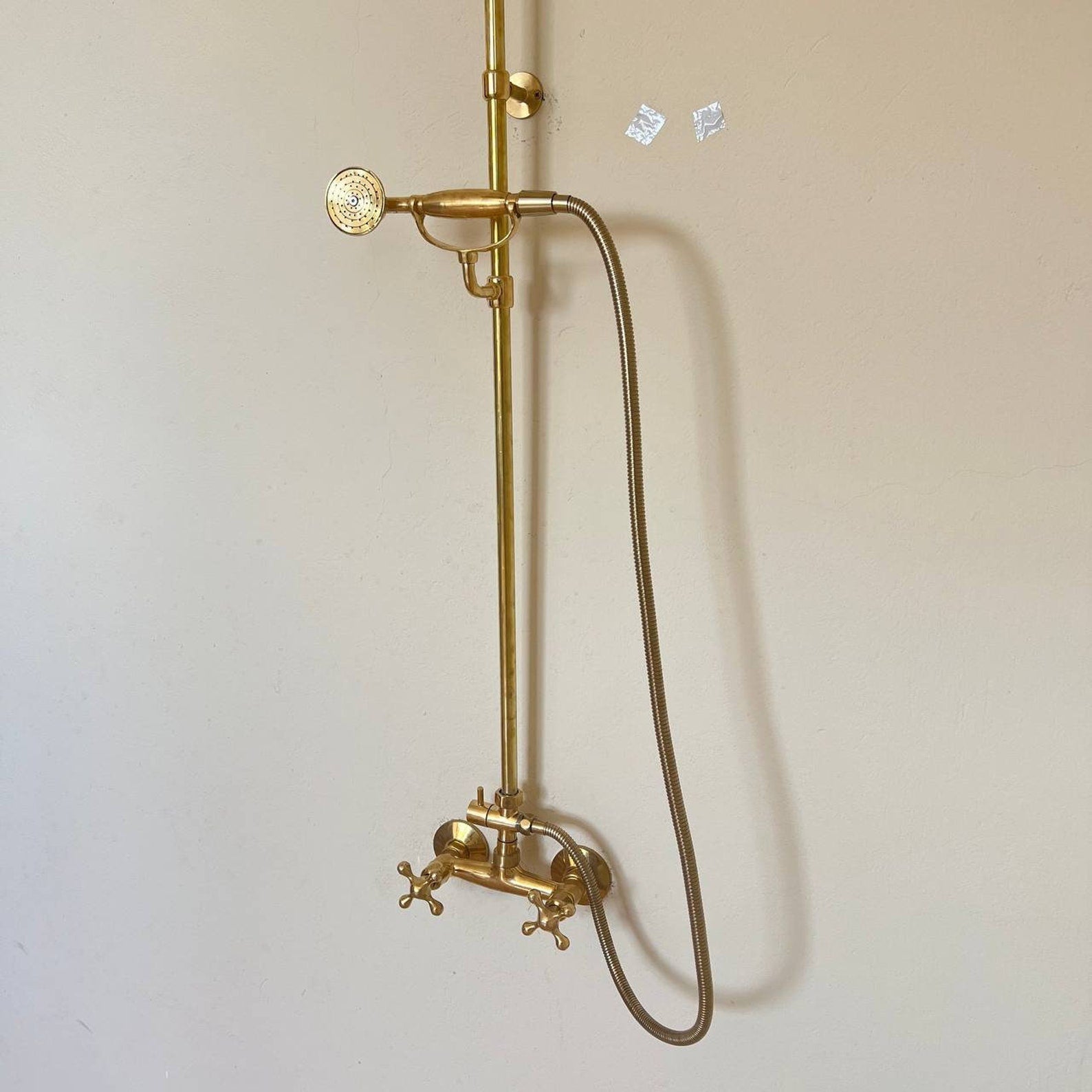 Unlacquered Brass ShowerHead with Handheld Shower - Brasspure