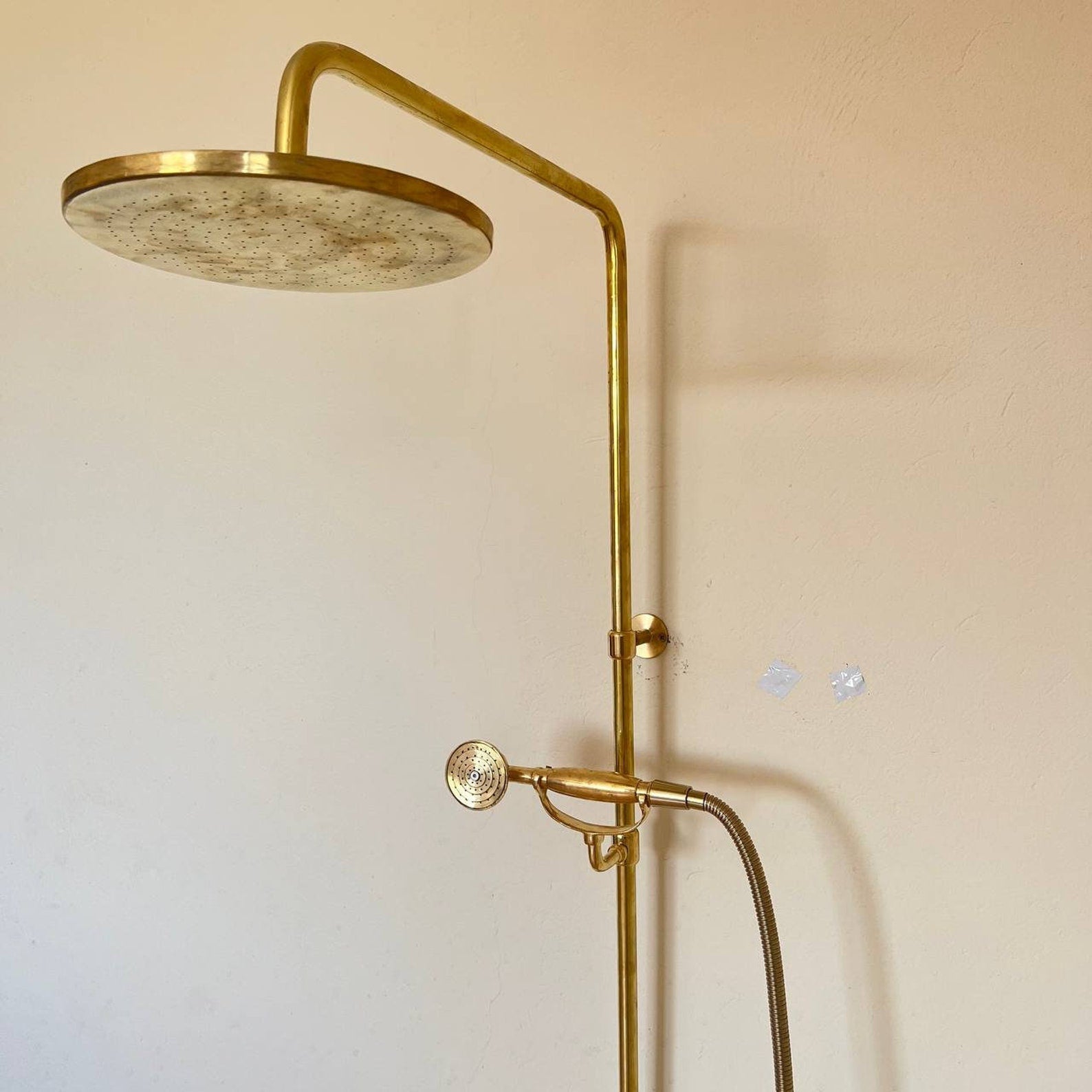 Unlacquered Brass ShowerHead with Handheld Shower - Brasspure