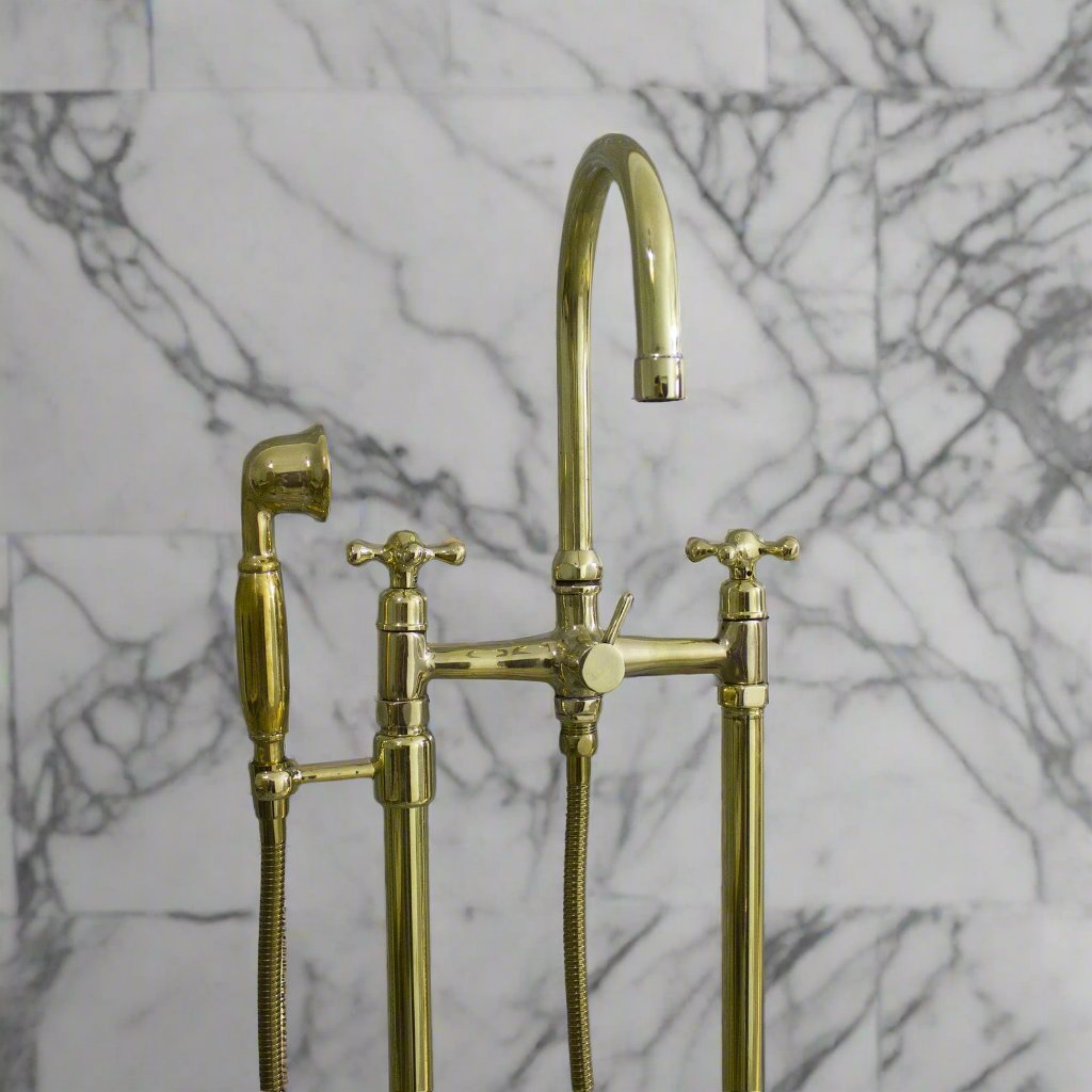 Unlacquered Brass Tub Faucet With handheld - Brasspure