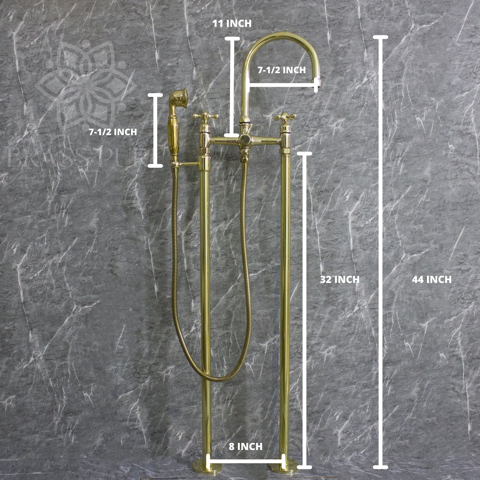 Unlacquered Brass Tub Faucet With handheld - Brasspure