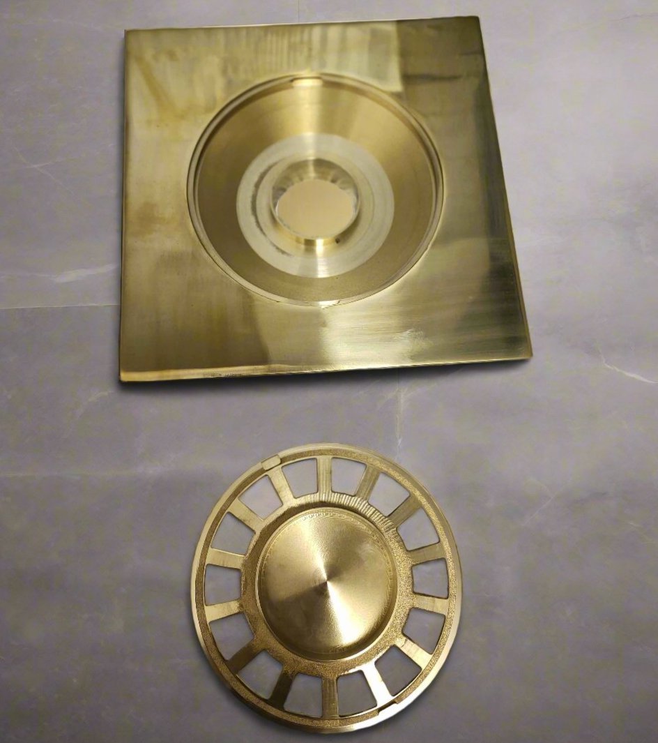 Unlaqauerd Brass Floor Drain - Square Shower Drain - Brasspure