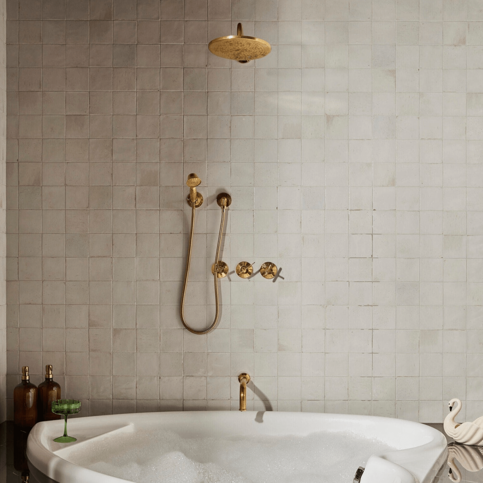 Unlaquered Brass Shower Set, Faucet and Handheld - Brasspure